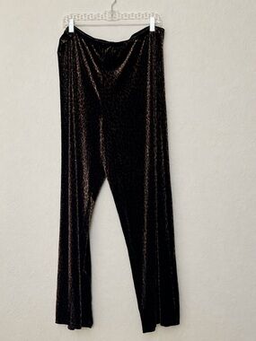 Kathie Lee Collection Velvet Leopard Print Wide Leg Stretch Waist Pants XL Y2K